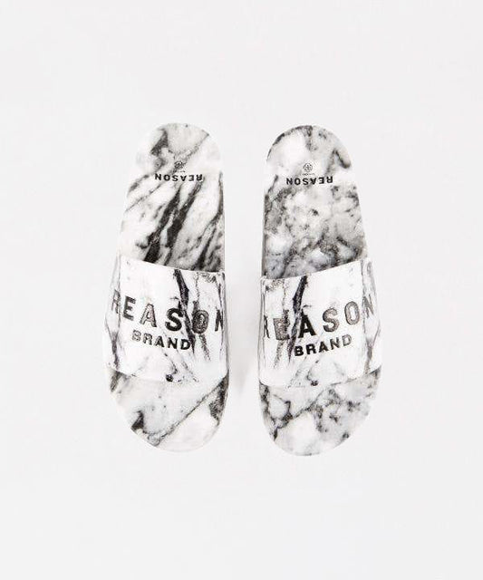 Reason Clothing New Marble Allover Print Logo Slides - White