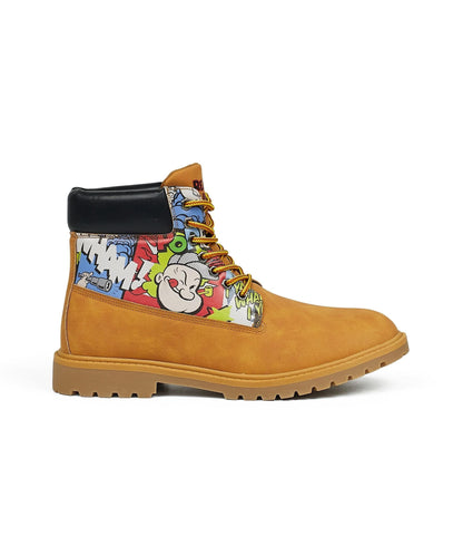 Reason Clothing Hot Sale Popeye X Reason Collab Faux Suede Comic Print Boots - Tan
