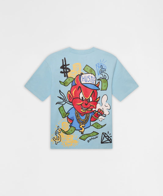 Reason Clothing Classic Keep On Grindin' Applique Short Sleeve Tee - Light Blue