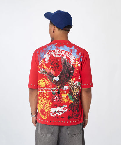 Reason Clothing Trending First Class Studded Short Sleeve Tee - Red