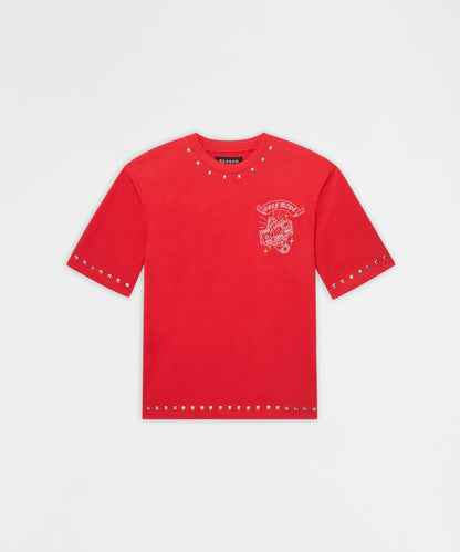 Reason Clothing Trending First Class Studded Short Sleeve Tee - Red