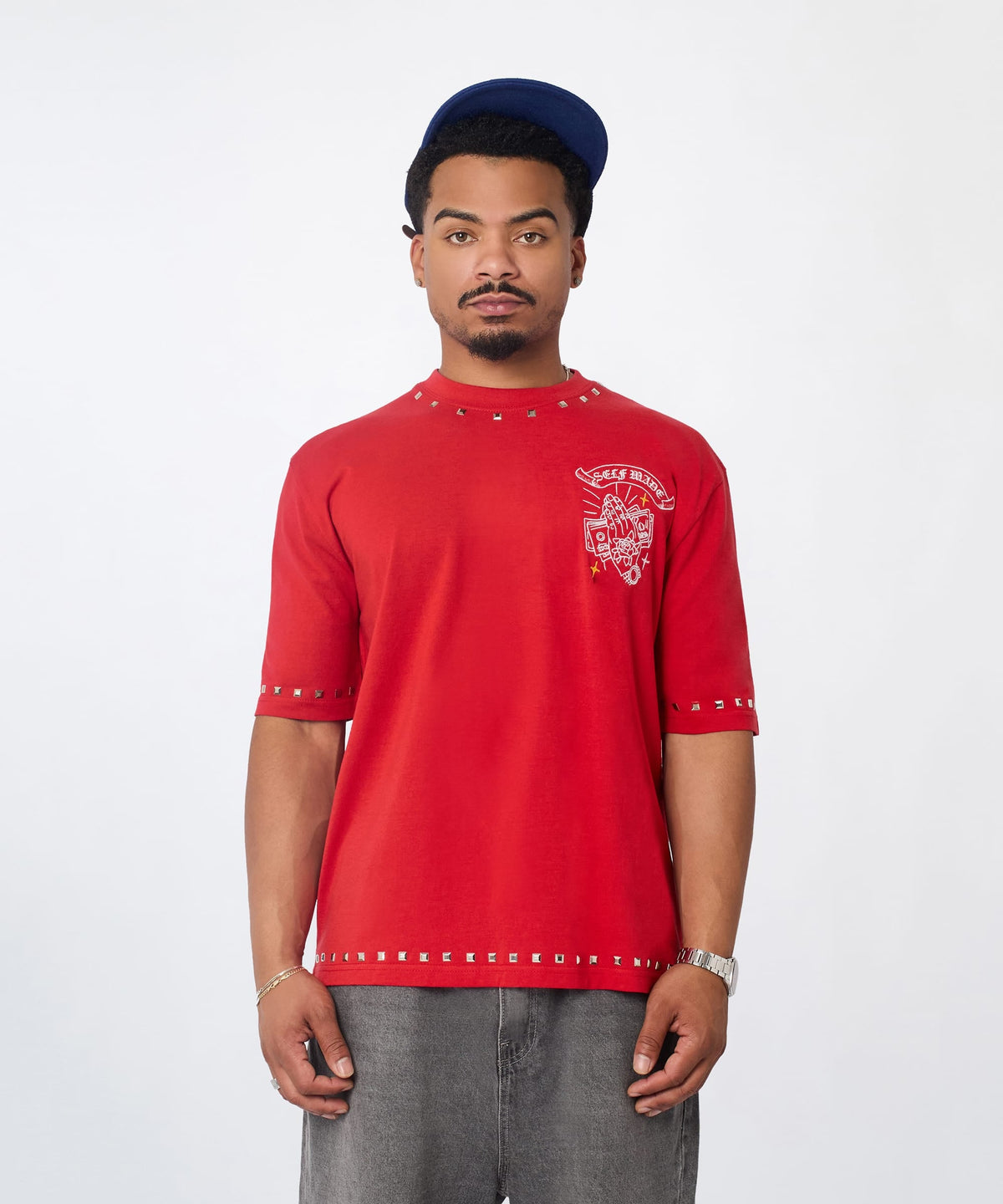Reason Clothing Trending First Class Studded Short Sleeve Tee - Red