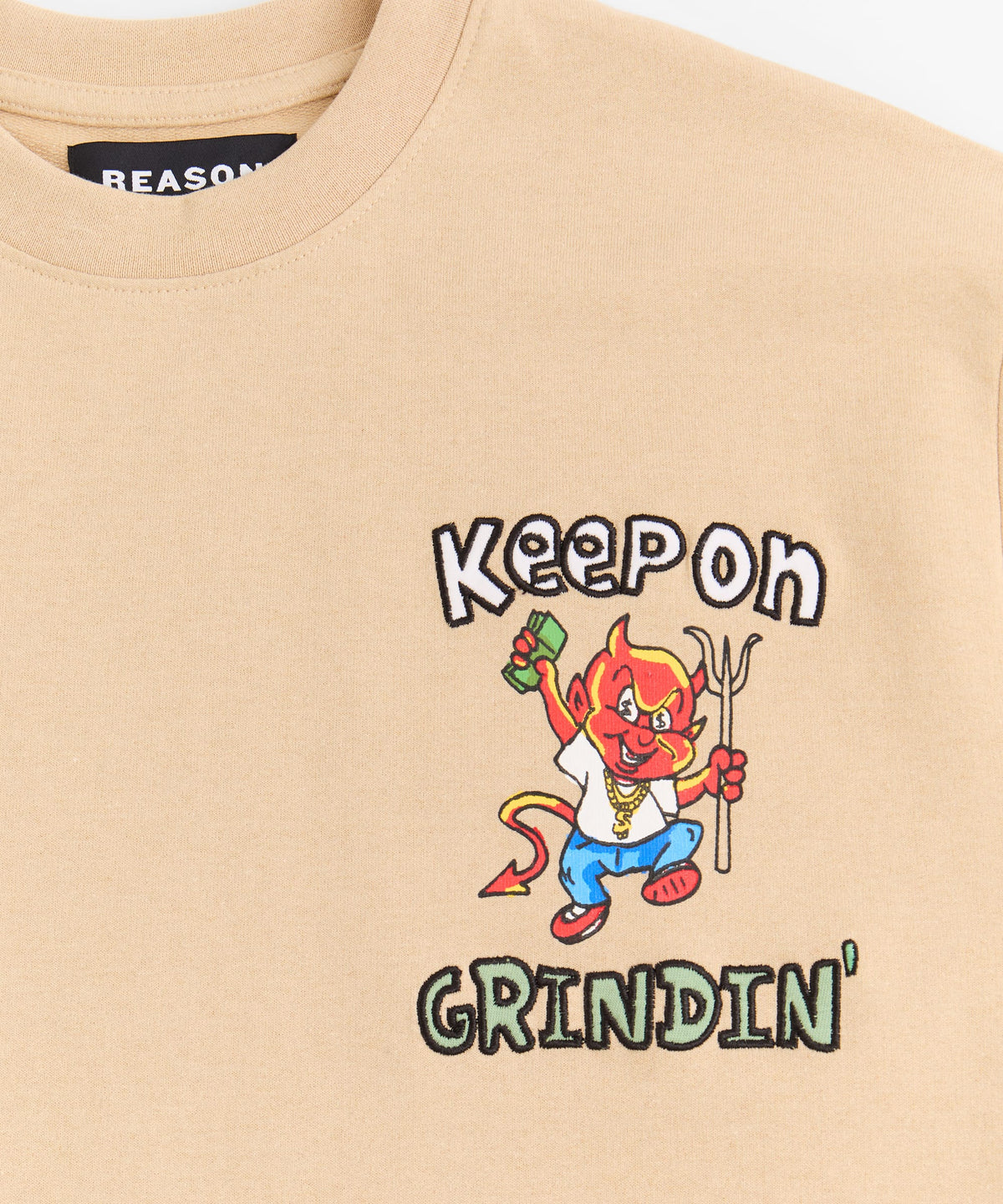 Reason Clothing Classic Keep On Grindin' Applique Short Sleeve Tee - Khaki