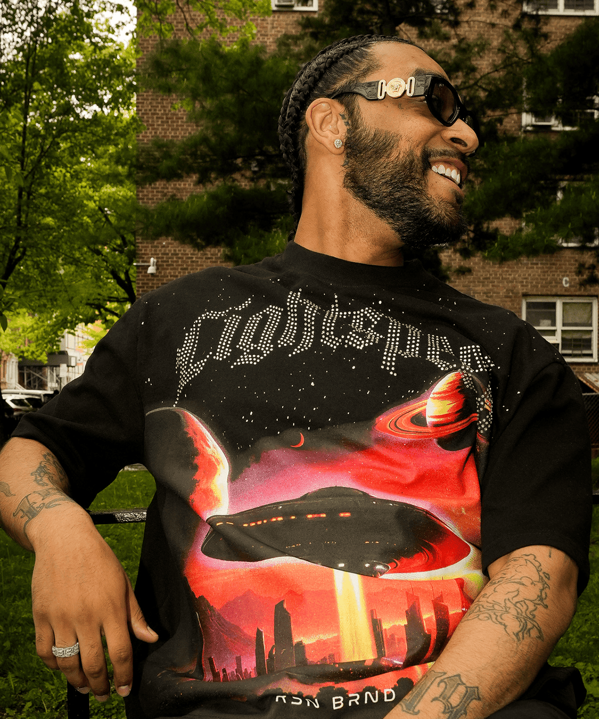 Reason Clothing Special Offer Lightspeed Rhinestone Graphic Tee - Black