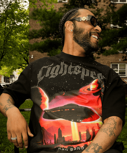 Reason Clothing Special Offer Lightspeed Rhinestone Graphic Tee - Black
