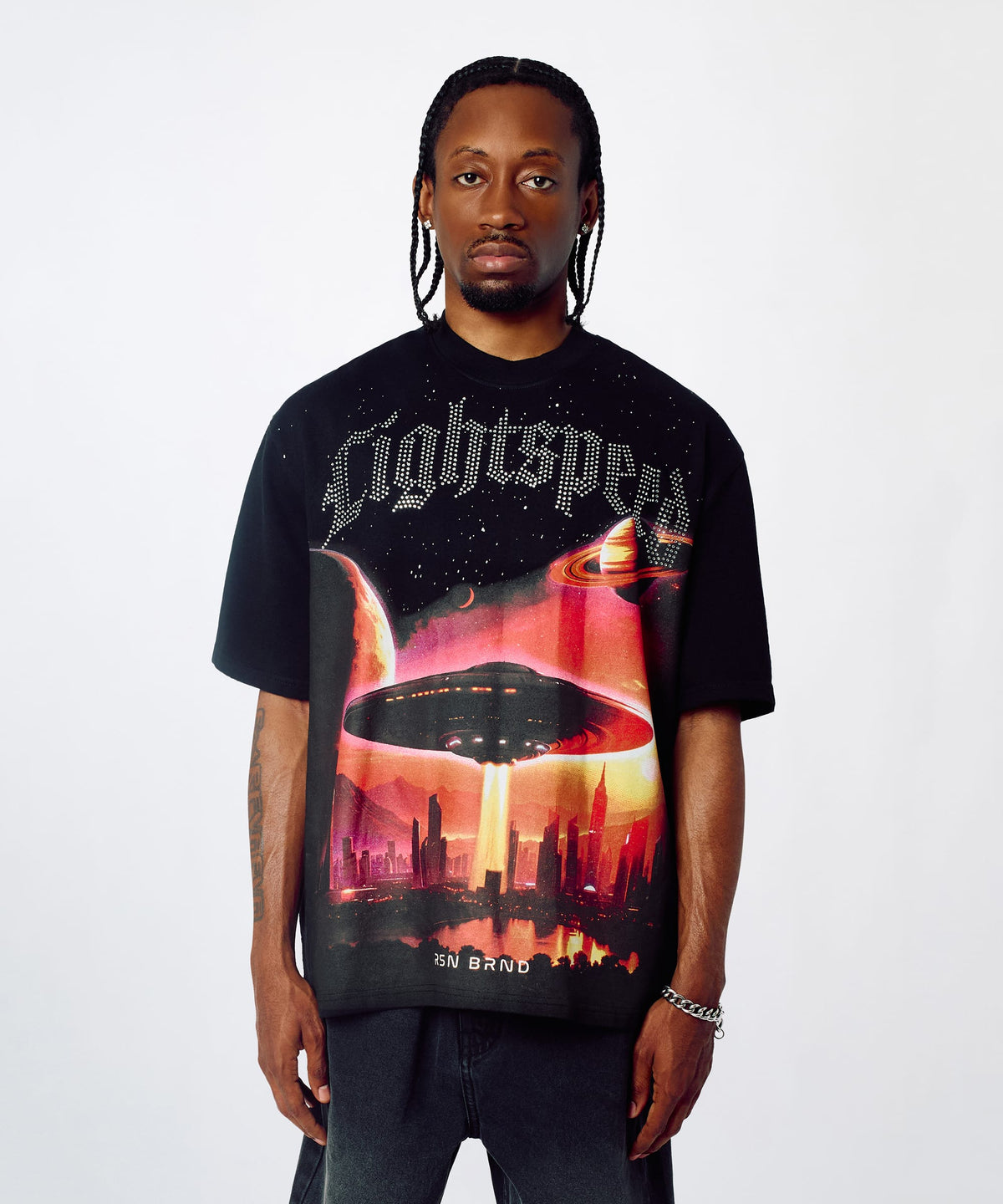 Reason Clothing Special Offer Lightspeed Rhinestone Graphic Tee - Black
