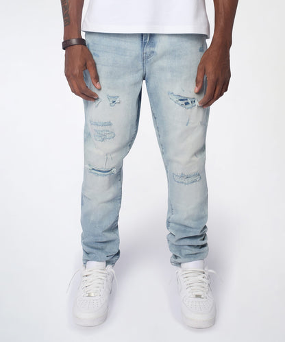 Reason Clothing Trending Ice Wash Distressed Skinny Jeans - Light Blue