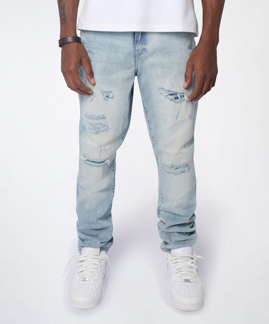 Reason Clothing Trending Ice Wash Distressed Skinny Jeans - Light Blue