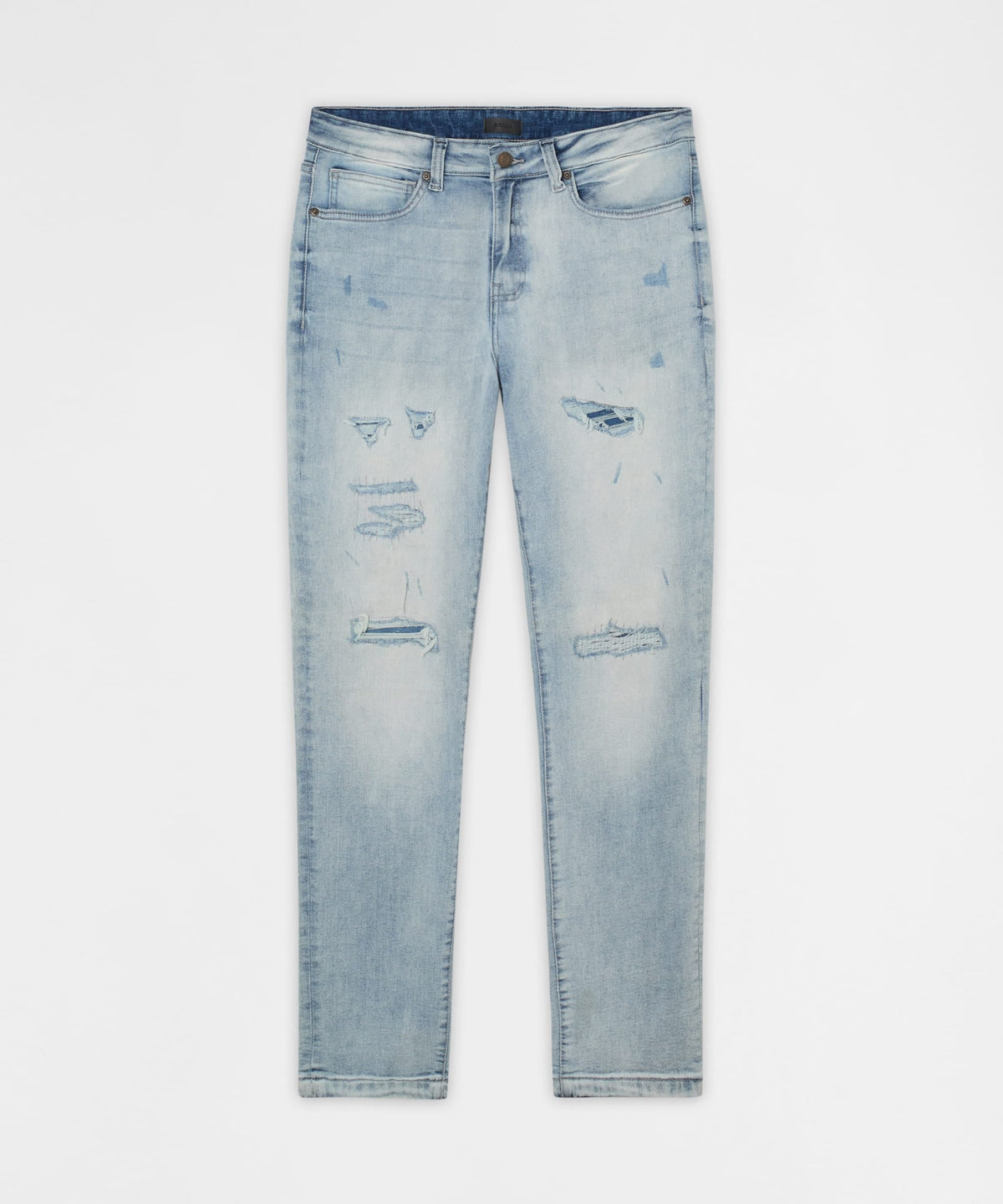 Reason Clothing Trending Ice Wash Distressed Skinny Jeans - Light Blue