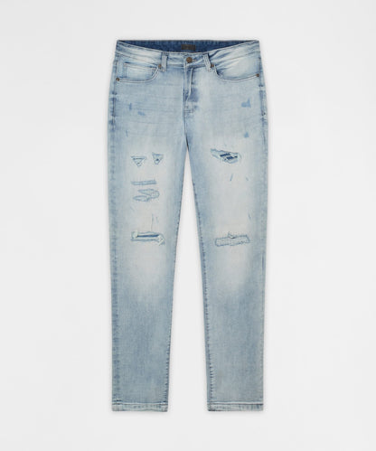 Reason Clothing Trending Ice Wash Distressed Skinny Jeans - Light Blue