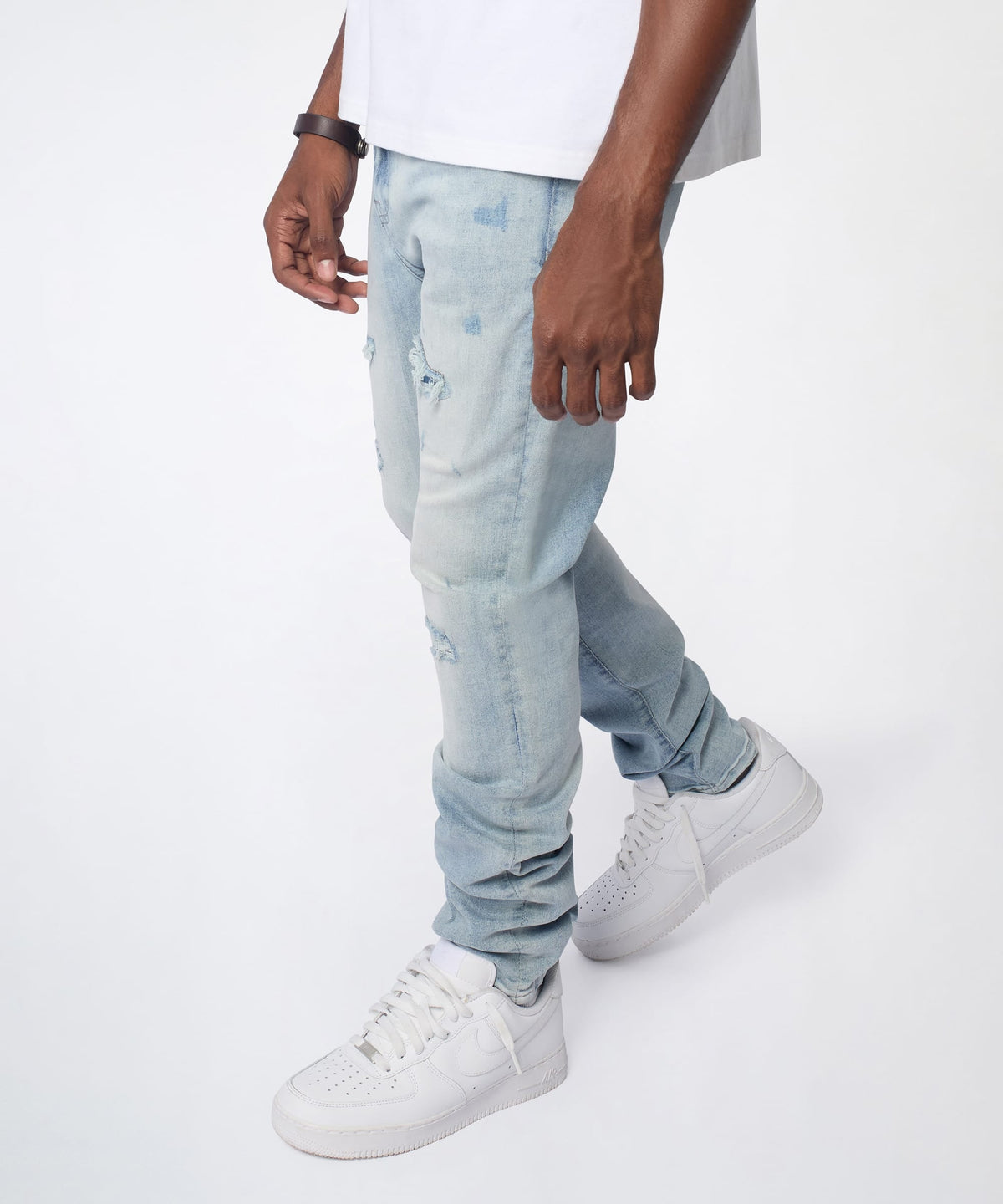 Reason Clothing Trending Ice Wash Distressed Skinny Jeans - Light Blue