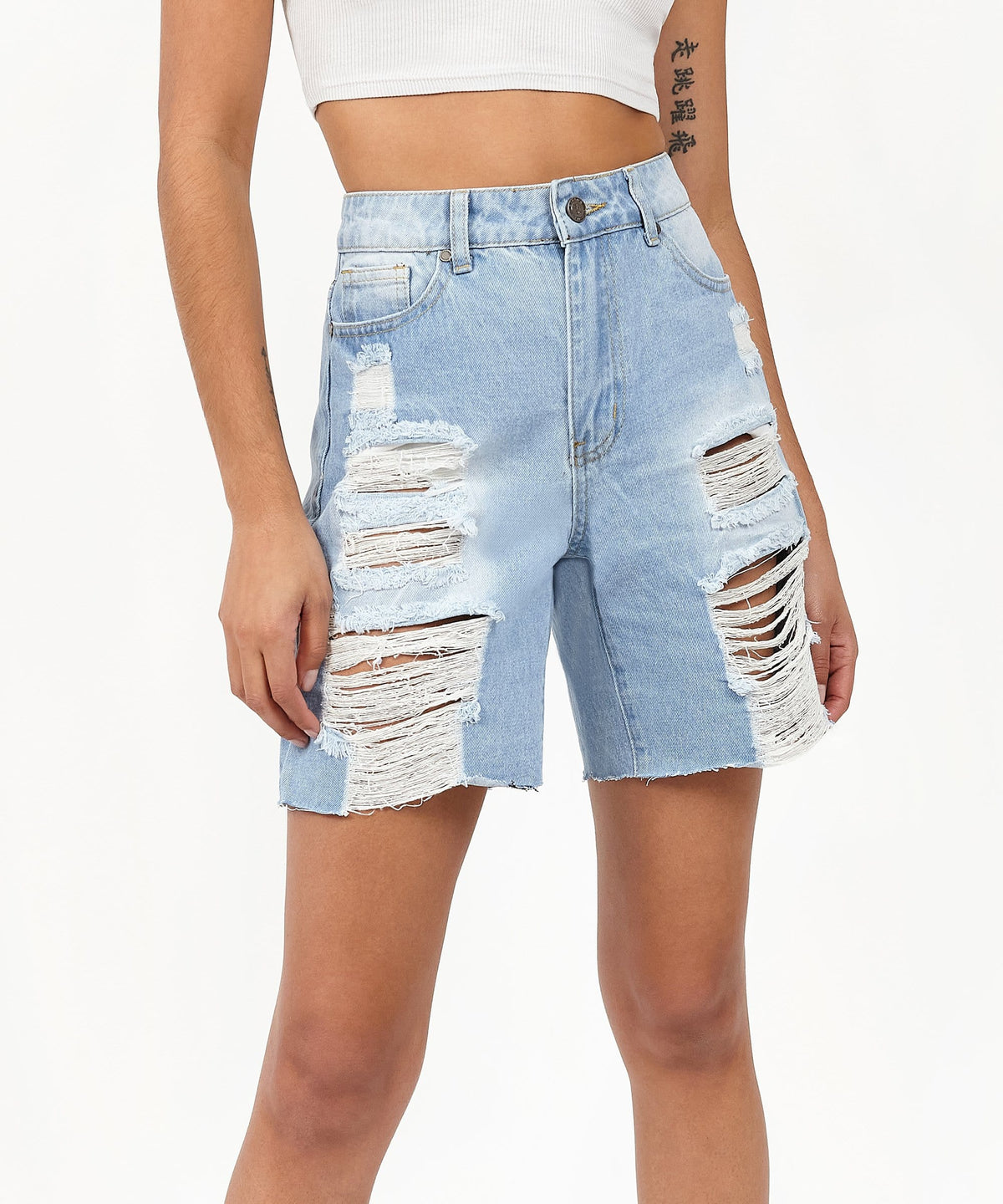 Reason Clothing Value Sofia Women's Distressed High-Waist Denim Shorts - Blue