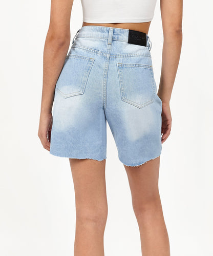 Reason Clothing Value Sofia Women's Distressed High-Waist Denim Shorts - Blue