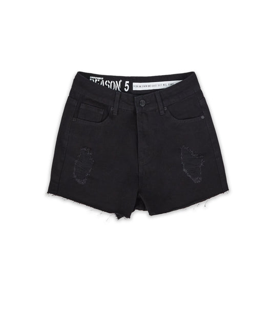 Reason Clothing Discount Aria Women's Distressed Denim Shorts - Black