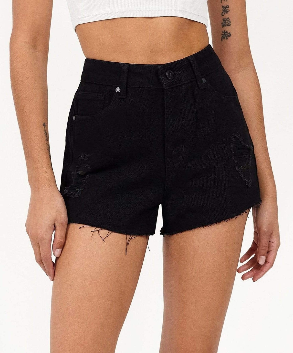 Reason Clothing Discount Aria Women's Distressed Denim Shorts - Black