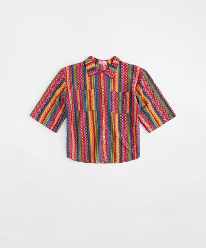 Reason Clothing Deals Tribal Stripe Women Plus Size Textured Knit Short Sleeve Shirt - Multi