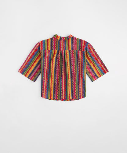 Reason Clothing Deals Tribal Stripe Women Plus Size Textured Knit Short Sleeve Shirt - Multi