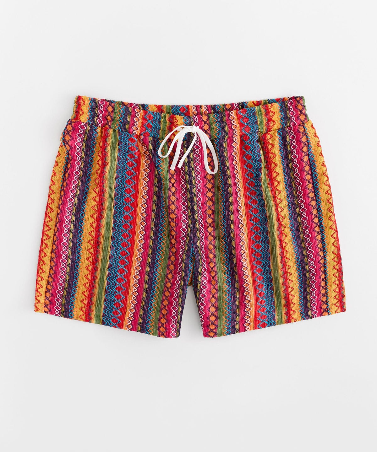 Reason Clothing Quality Tribal Stripe Women Plus Size Textured Shorts - Multicolor