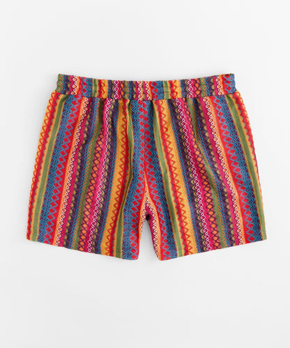 Reason Clothing Quality Tribal Stripe Women Plus Size Textured Shorts - Multicolor