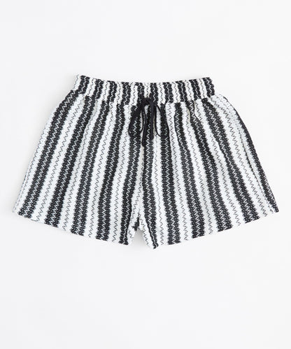 Reason Clothing Premium Cabana Women Plus Size Textured Knit Shorts - Black/White