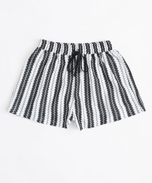 Reason Clothing Premium Cabana Women Plus Size Textured Knit Shorts - Black/White