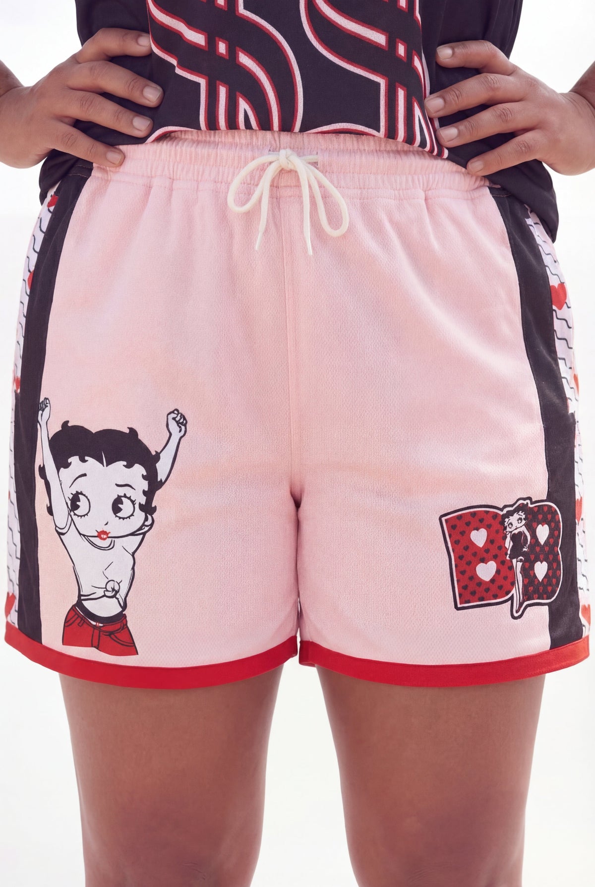 Reason Clothing New Betty Boop Sweetheart Women's Plus Size Basketball Mesh Shorts - Pink