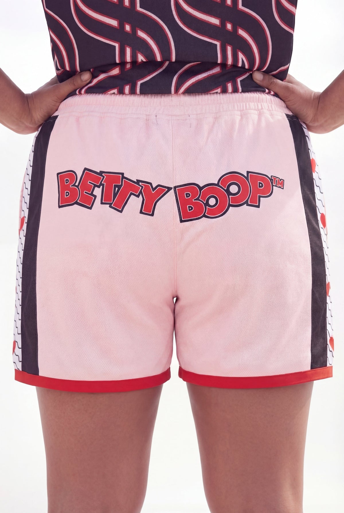 Reason Clothing New Betty Boop Sweetheart Women's Plus Size Basketball Mesh Shorts - Pink