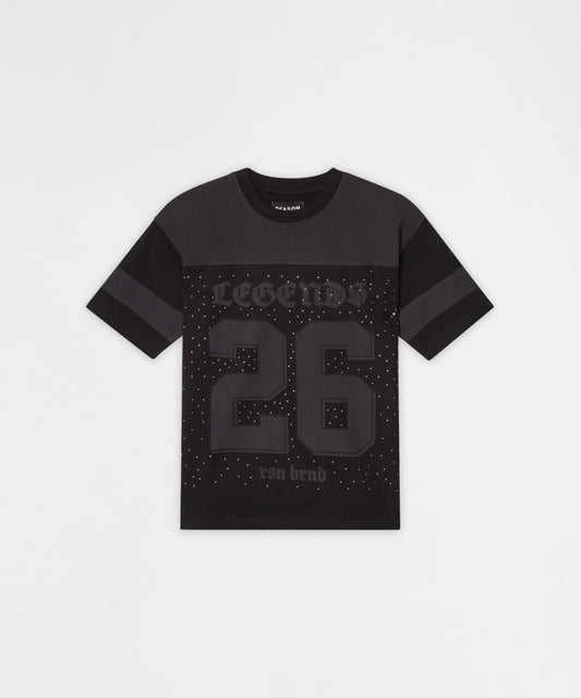 Reason Clothing Sale Kids Football Rhinestone Short Sleeve Tee - Black