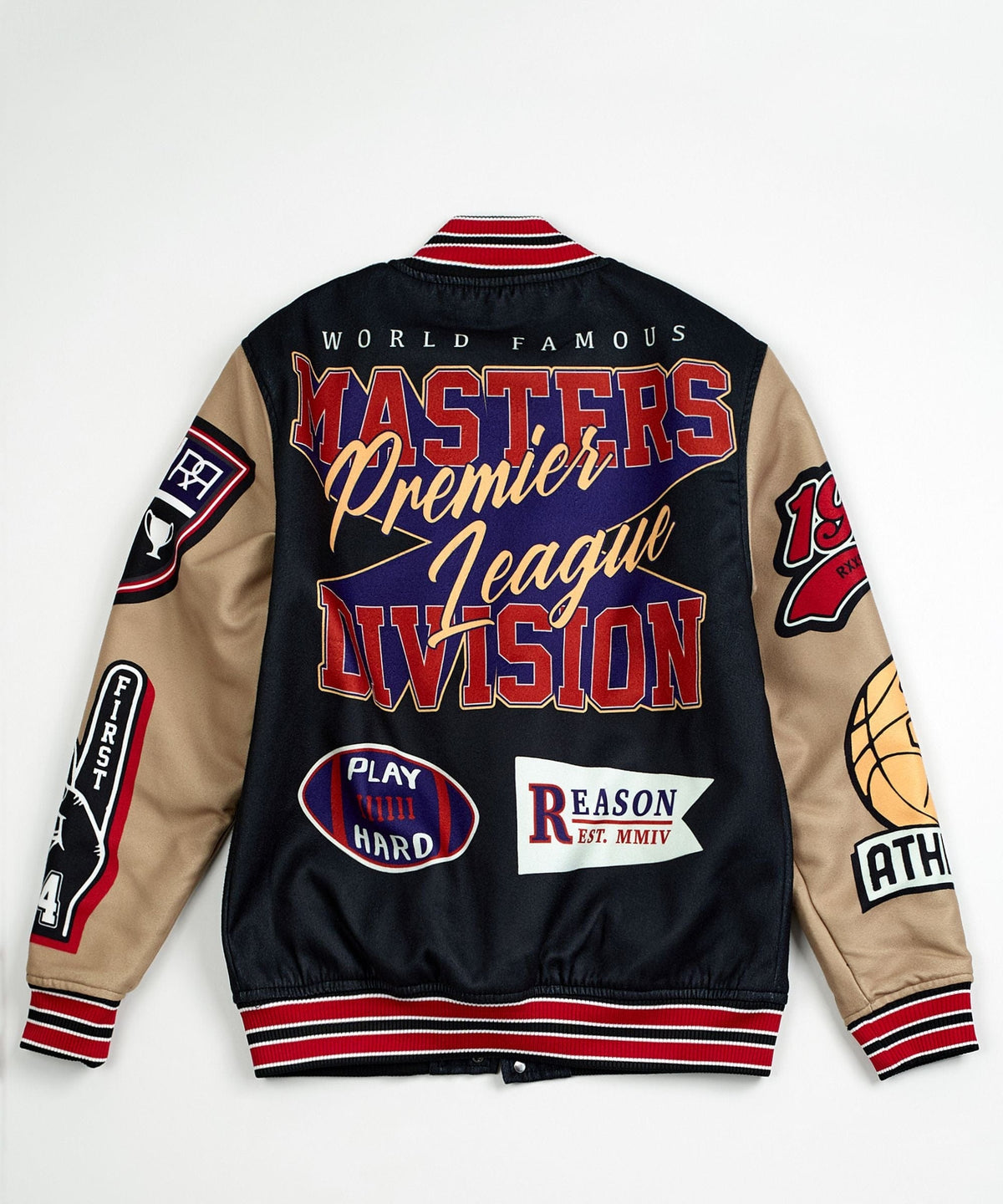 Reason Clothing Smart Buy Kids Masters Division Chenille Patched Varsity Jacket - Black