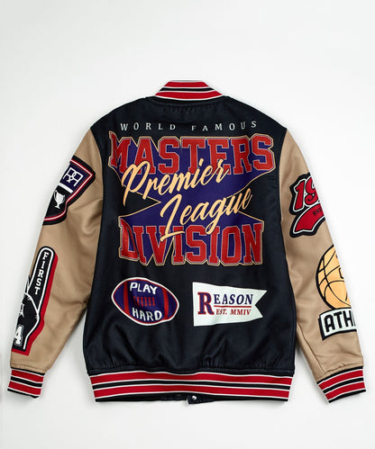 Reason Clothing Smart Buy Kids Masters Division Chenille Patched Varsity Jacket - Black