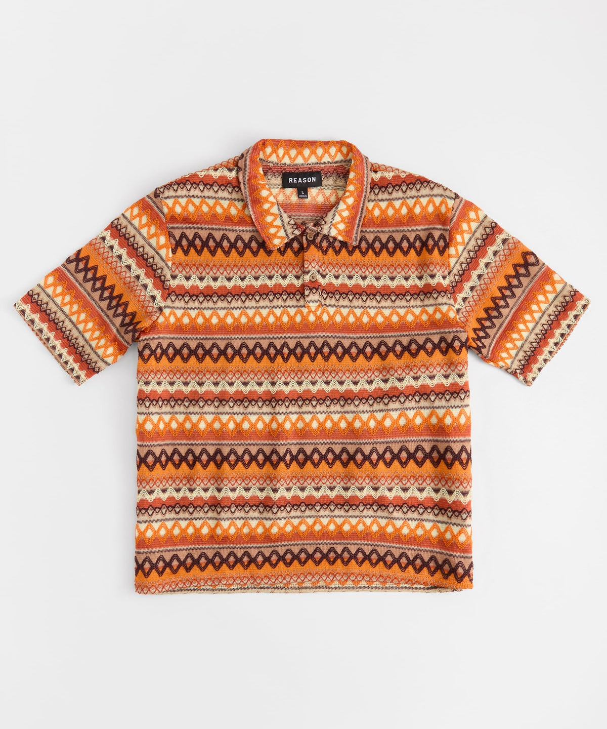 Reason Clothing Smart Buy Kids Retro Jacquard Button-Down Short Sleeve Polo Shirt - Brown