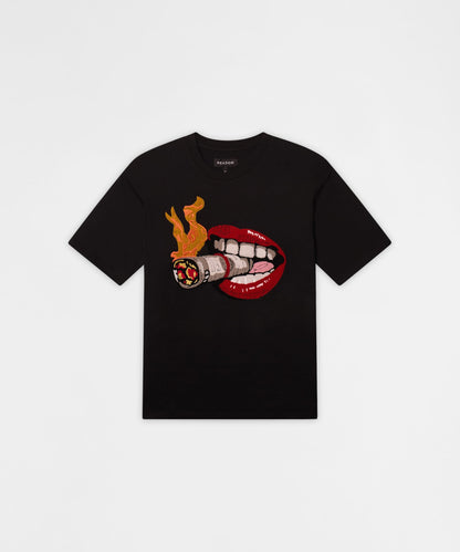 Reason Clothing Quality Burning Smoke Chenille Embroidered Short Sleeve Tee - Black