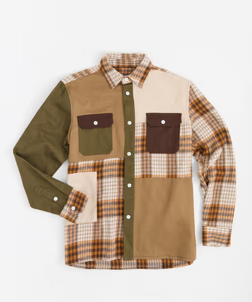 Reason Clothing Discount Mixed Material Flannel Shirt