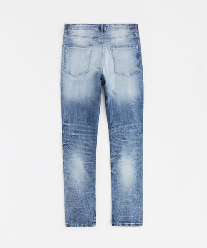 Reason Clothing Classic Wrinkled Wash Distressed Skinny Jeans - Medium Blue