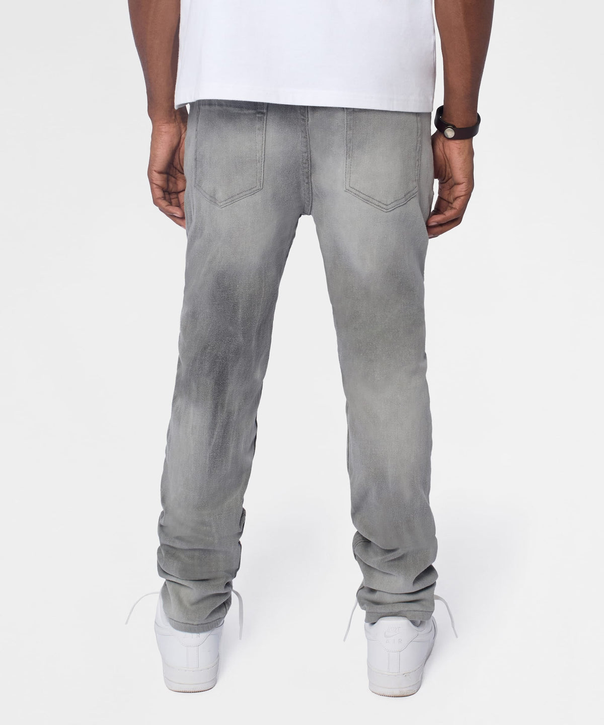 Reason Clothing Signature Floral Rhinestone Distressed Skinny Jeans - Grey
