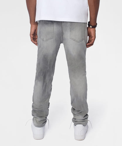 Reason Clothing Signature Floral Rhinestone Distressed Skinny Jeans - Grey