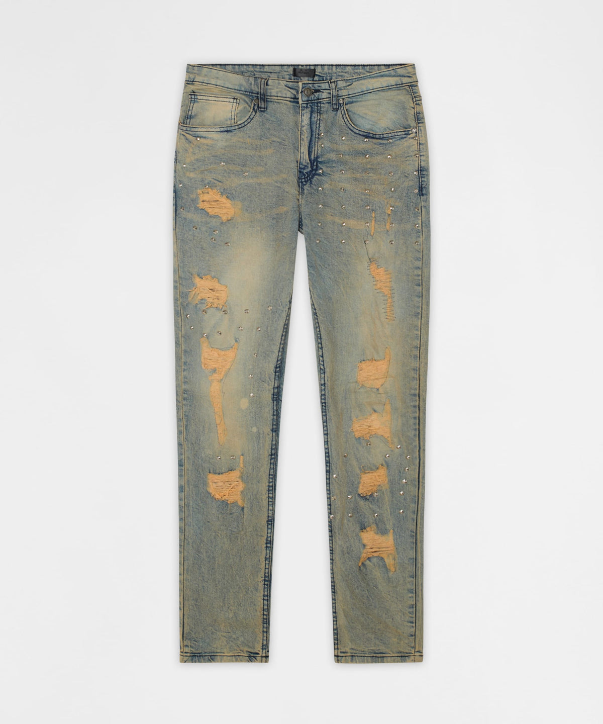 Reason Clothing Quality Ladder Distressed Studded Skinny Jean - Blue