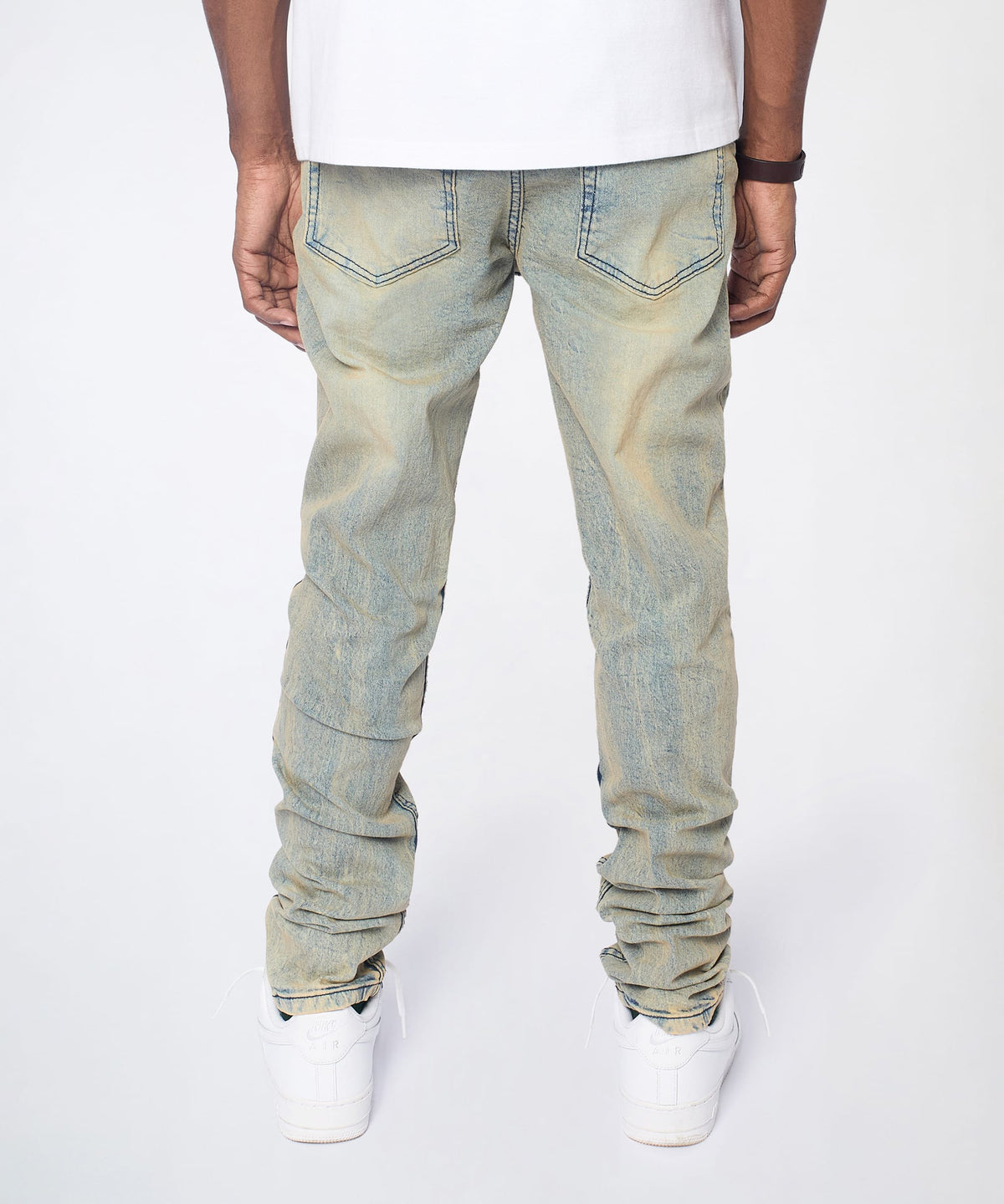 Reason Clothing Quality Ladder Distressed Studded Skinny Jean - Blue