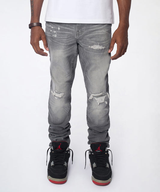 Reason Clothing Best Seller Fade Away Distressed Skinny Jeans - Grey