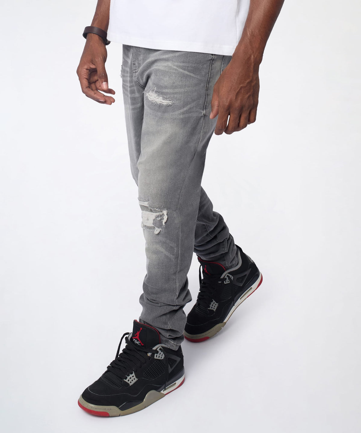 Reason Clothing Best Seller Fade Away Distressed Skinny Jeans - Grey