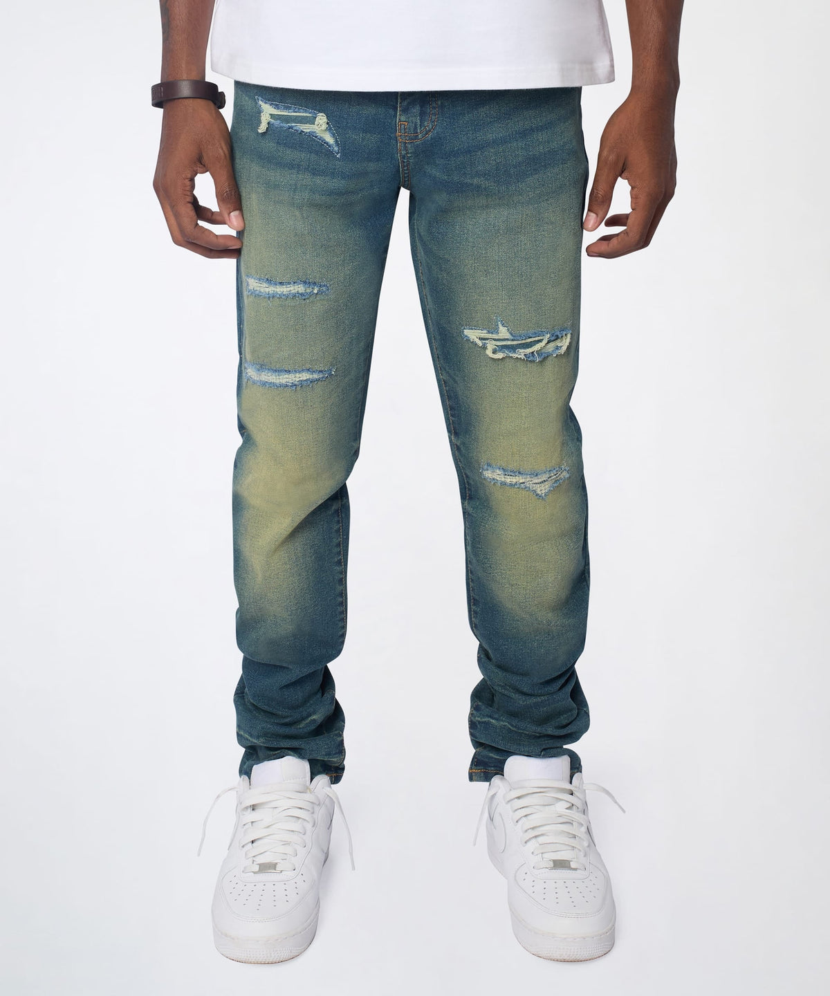 Reason Clothing Best Price Everyday Distressed Skinny Jeans - Vintage Blue