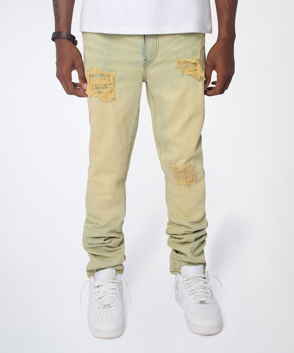 Reason Clothing Discount Mended Distressed Skinny Jeans - Light Blue