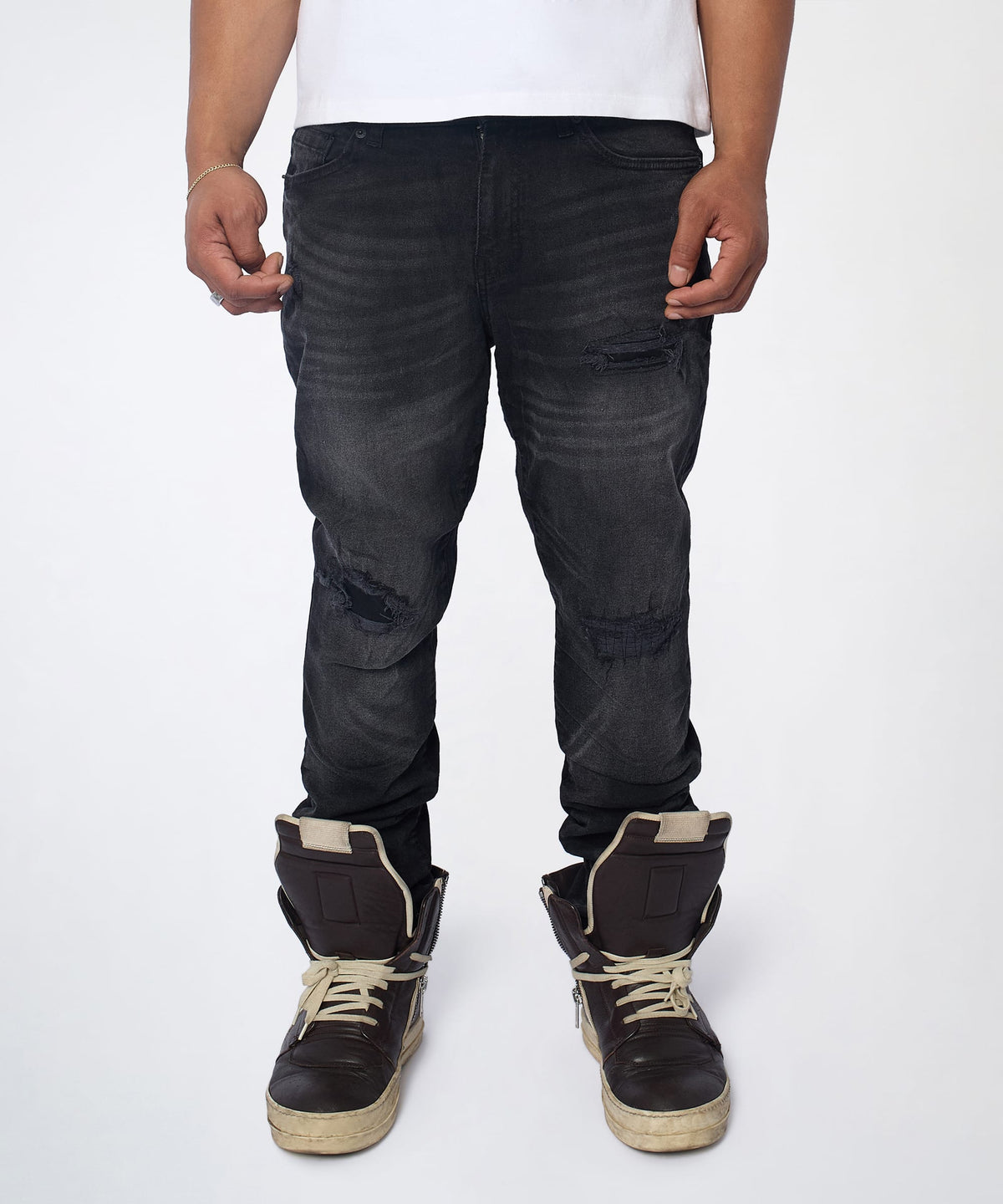 Reason Clothing Value Midnight Distressed Skinny Jeans - Black