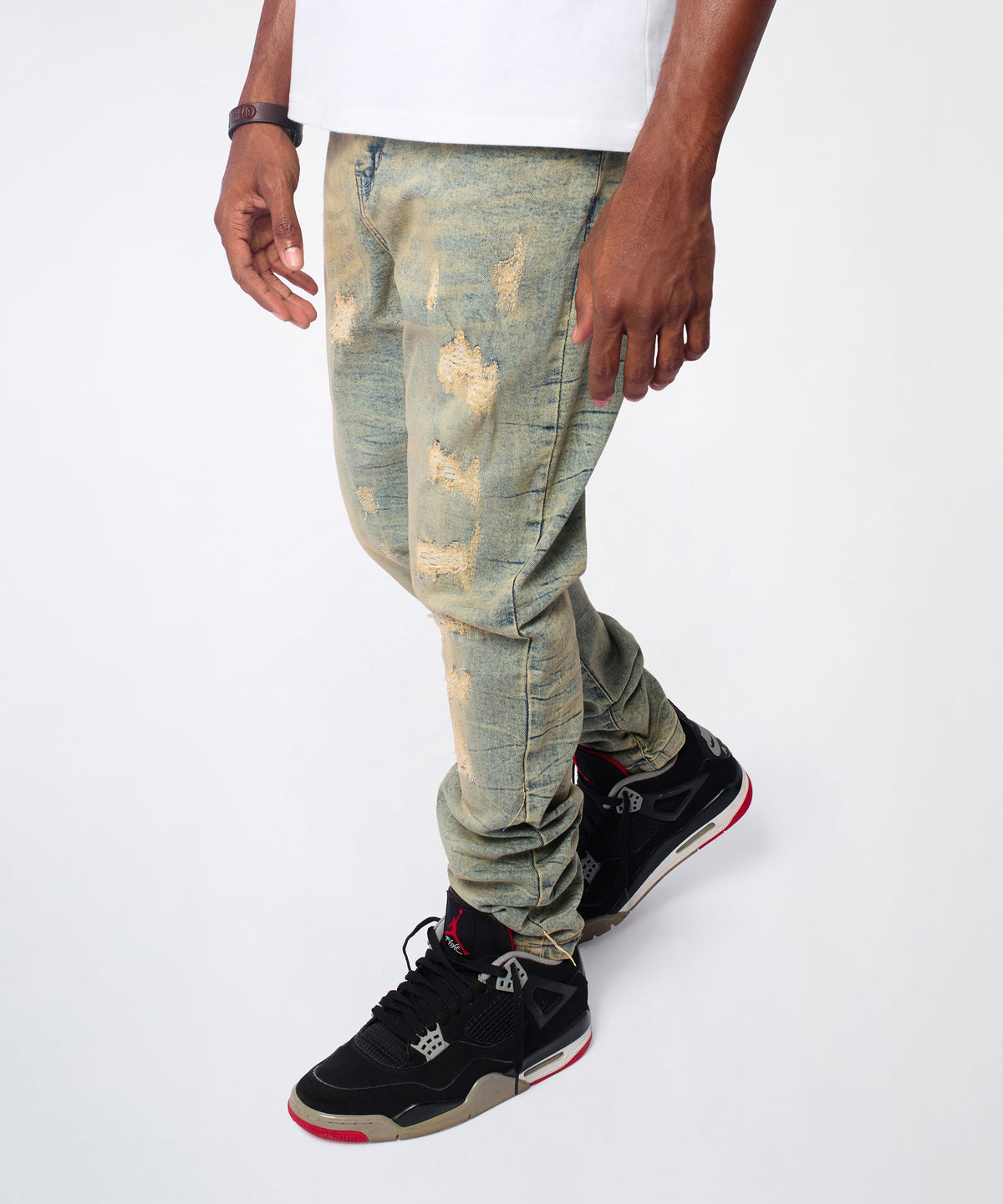 Reason Clothing Value Vintage Distressed Skinny Jeans - Light Blue