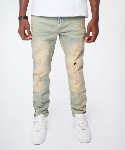 Reason Clothing Value Ladder Distressed Skinny Jeans - Light Blue