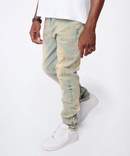 Reason Clothing Value Ladder Distressed Skinny Jeans - Light Blue