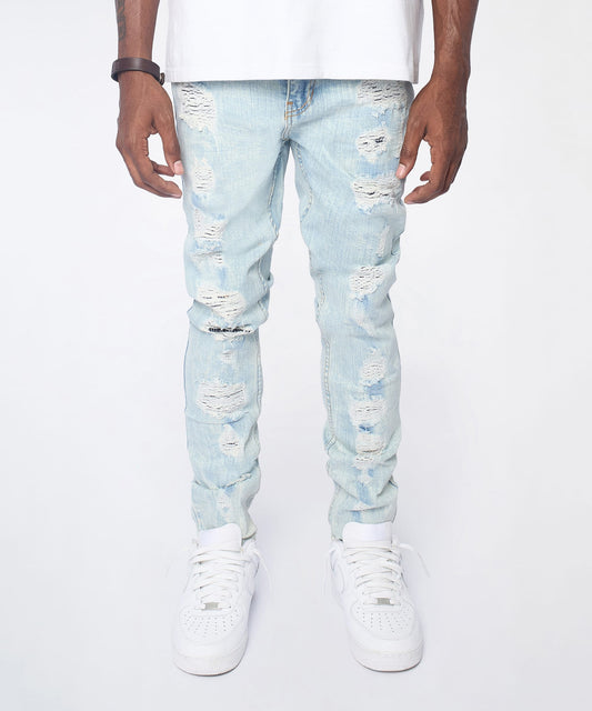 Reason Clothing Best Seller Light Wash Distressed Skinny Jeans - Light Blue