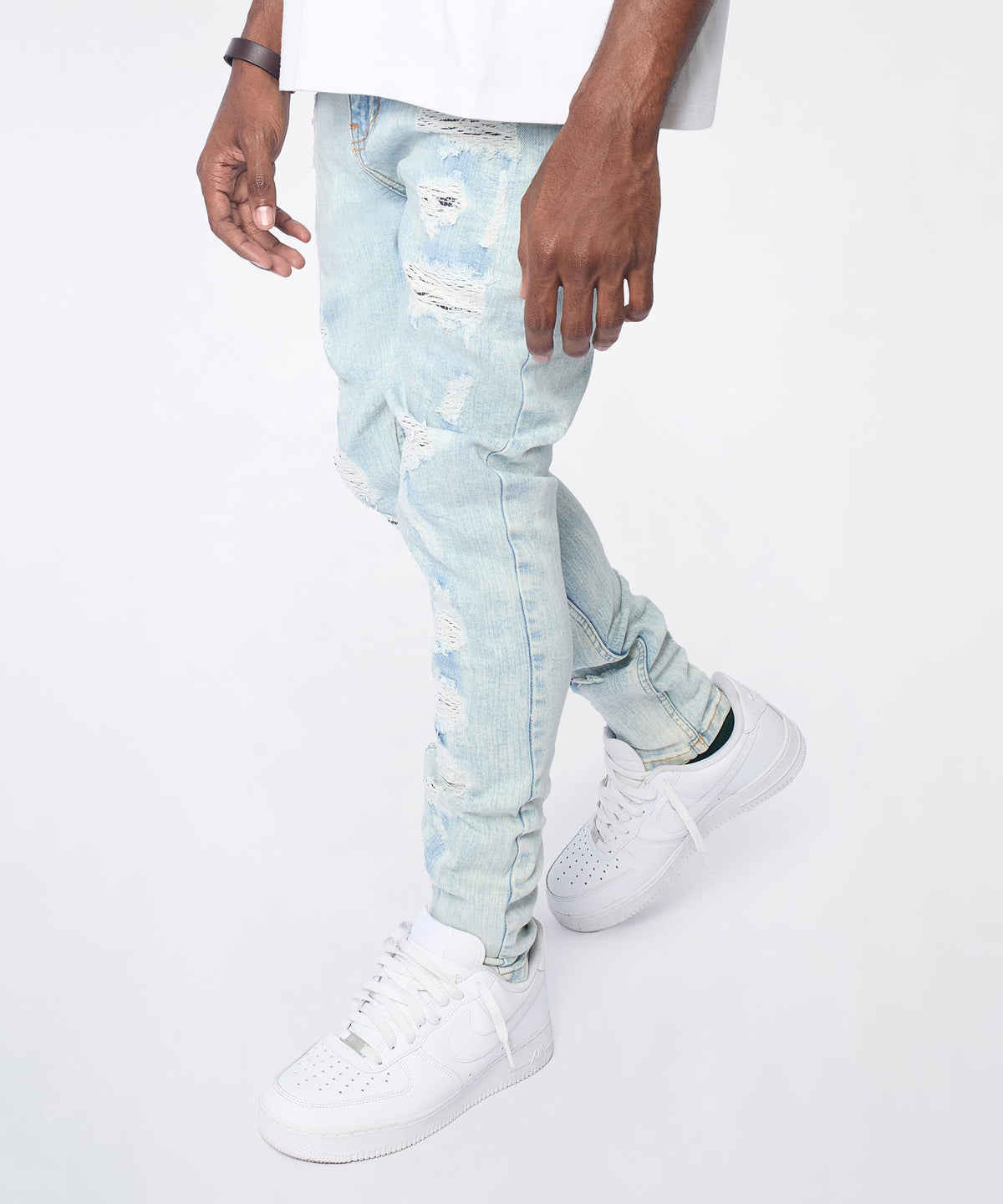 Reason Clothing Best Seller Light Wash Distressed Skinny Jeans - Light Blue