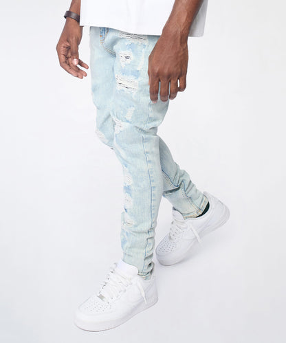 Reason Clothing Best Seller Light Wash Distressed Skinny Jeans - Light Blue