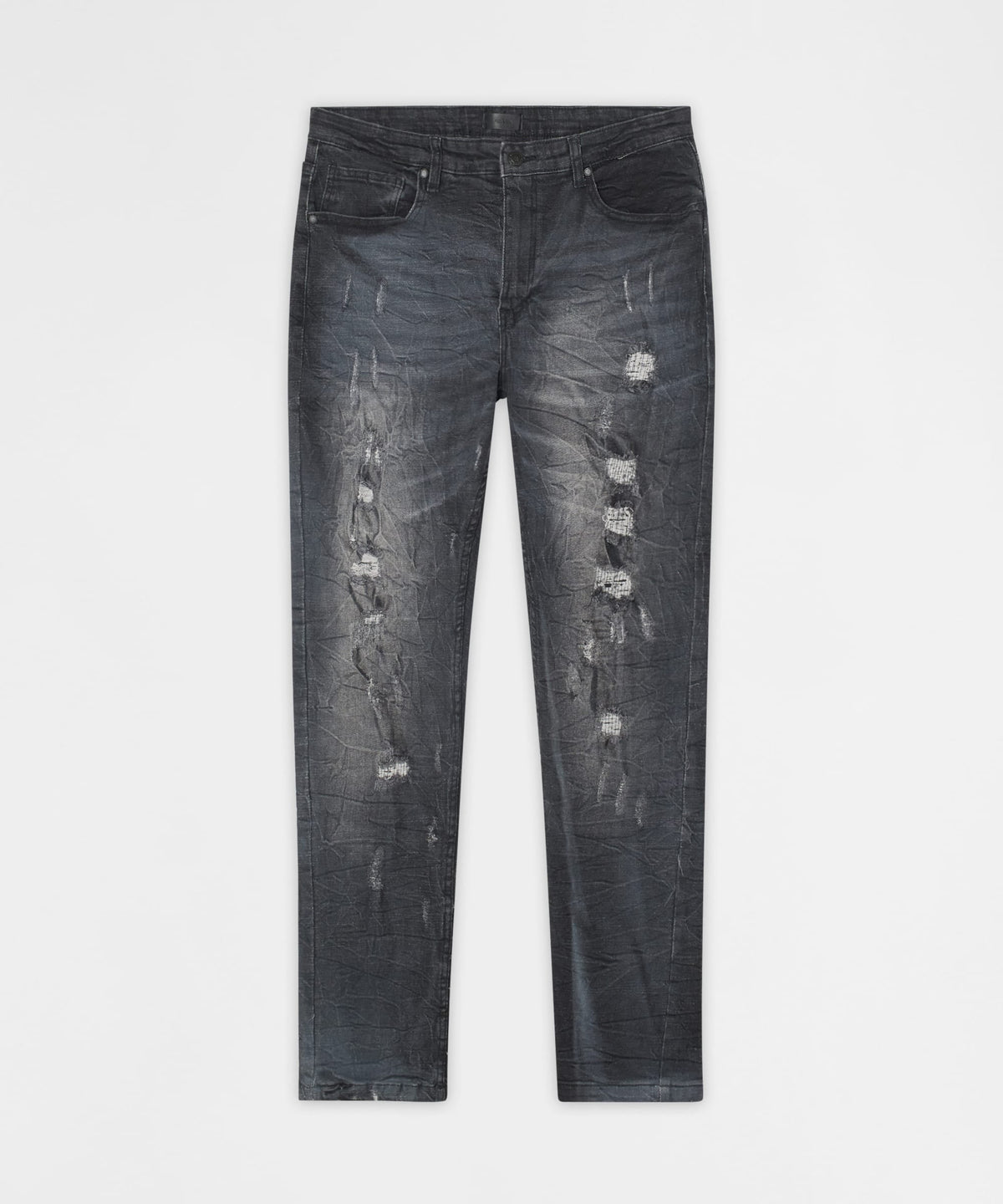 Reason Clothing Popular Crinkle Wash Distressed Skinny Jeans - Black